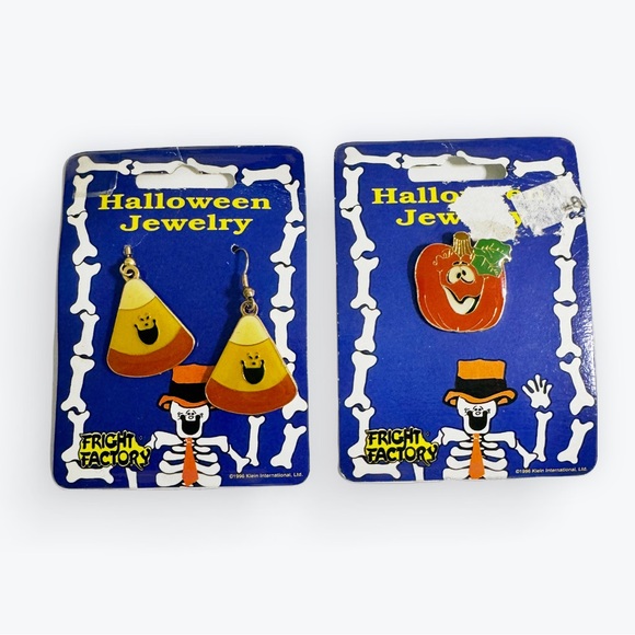 Vintage Candy Corn Earrings and Pumpkin Pin - Picture 1 of 10